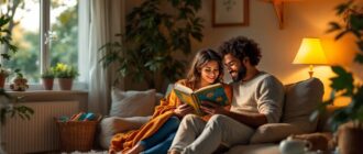 родители читают книгу в уютной комнате